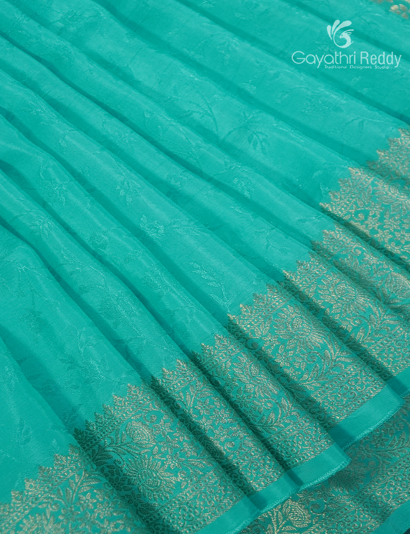 Semi Mysore Crepe Saree in Aqua Blue