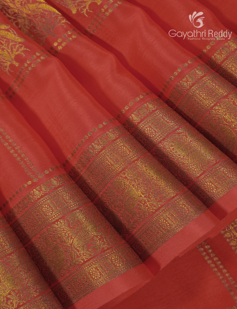 Pure Mysore Silk Saree in Peachish Orange