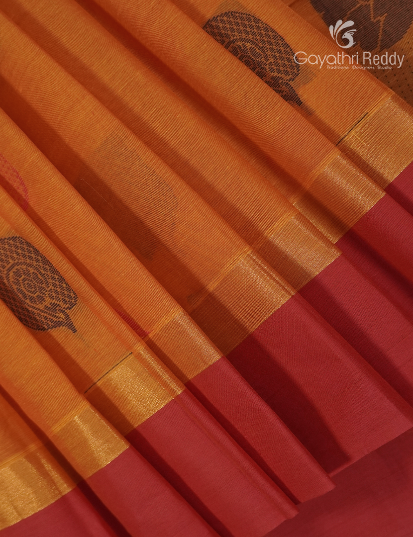 Pure Kanchi Cotton Saree in Orange