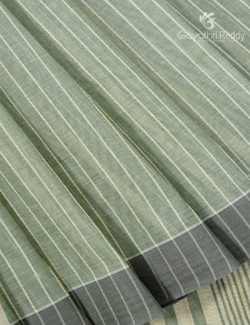 Pure Handloom Cotton Saree in Olive Grey