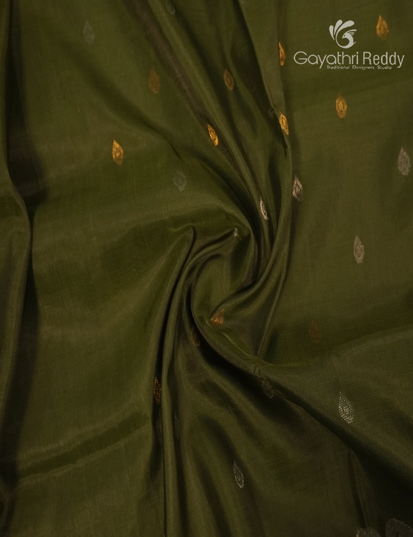 Pure Uppada Silk Saree in Olive Green and Yellow
