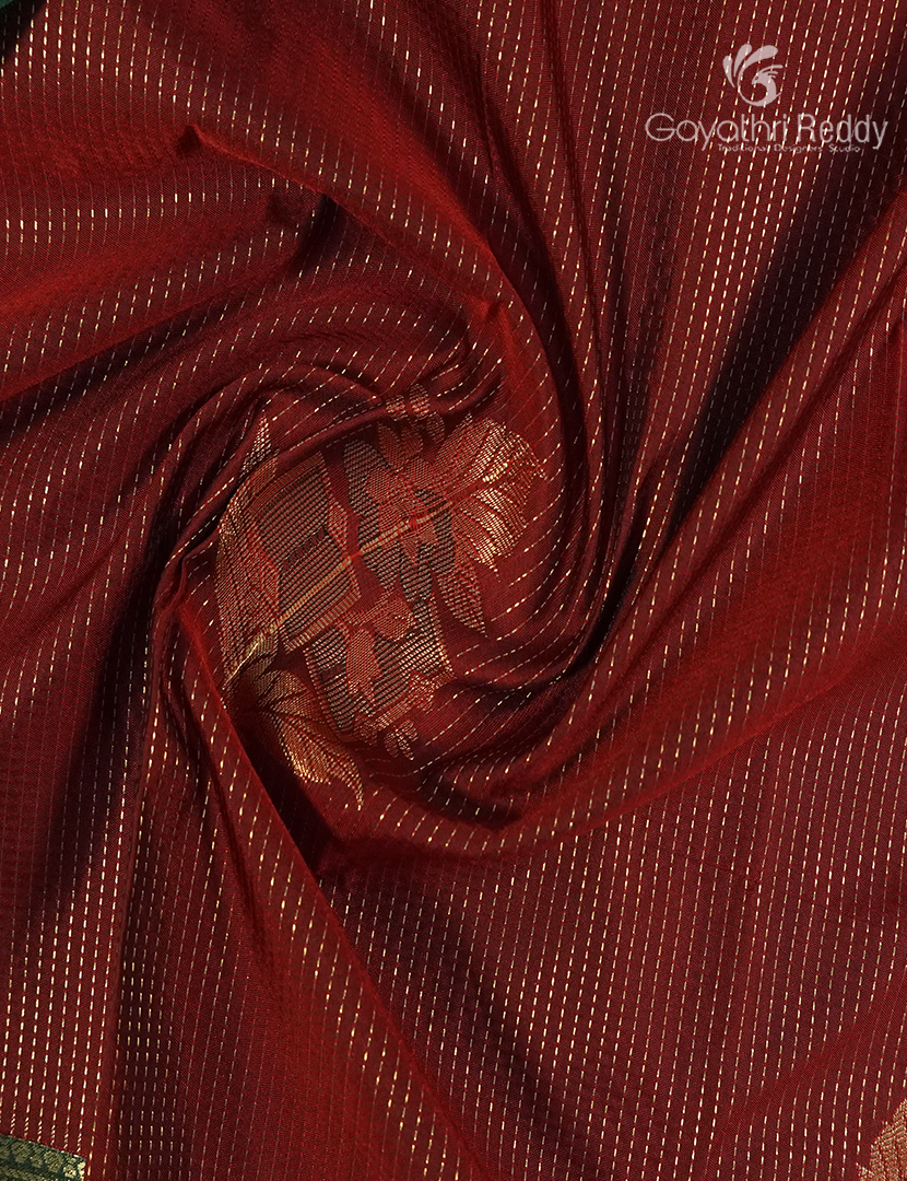 Semi Kanchipuram Silk Saree in Deep Maroon and Bottle Green
