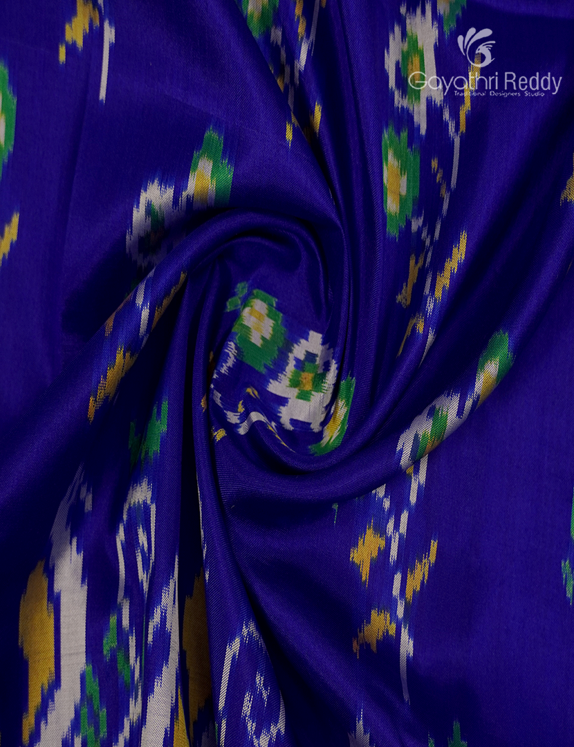 Pure Ikat Silk Saree in Deep Blue and Sky Blue