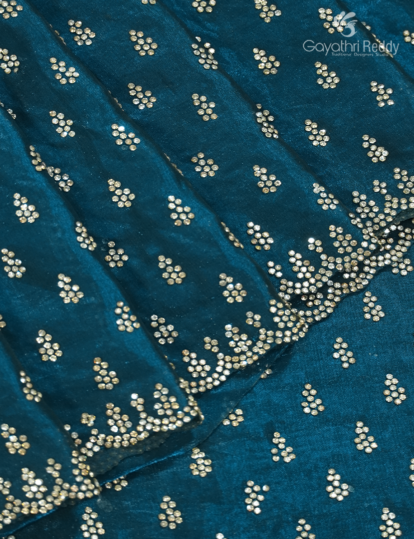 Organza Fancy Saree in Peacock Blue