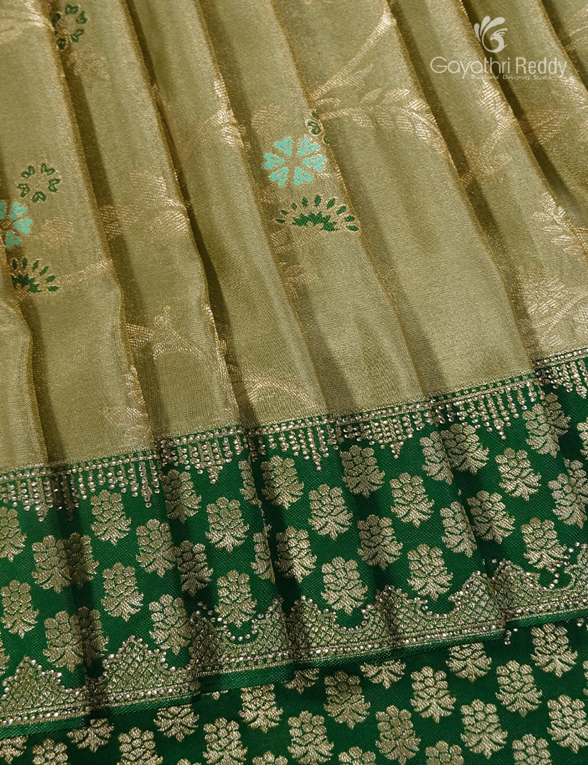 Semi Kanchipuram Silk Fancy  Saree in Light Olive Green  and Mehendi Green