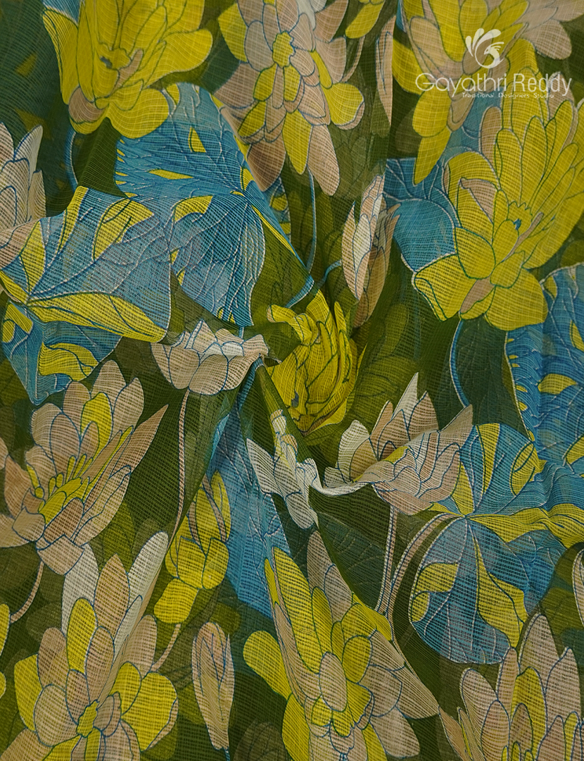 Premium Quality Cotton Kota Saree in Mehendi Green and Blue