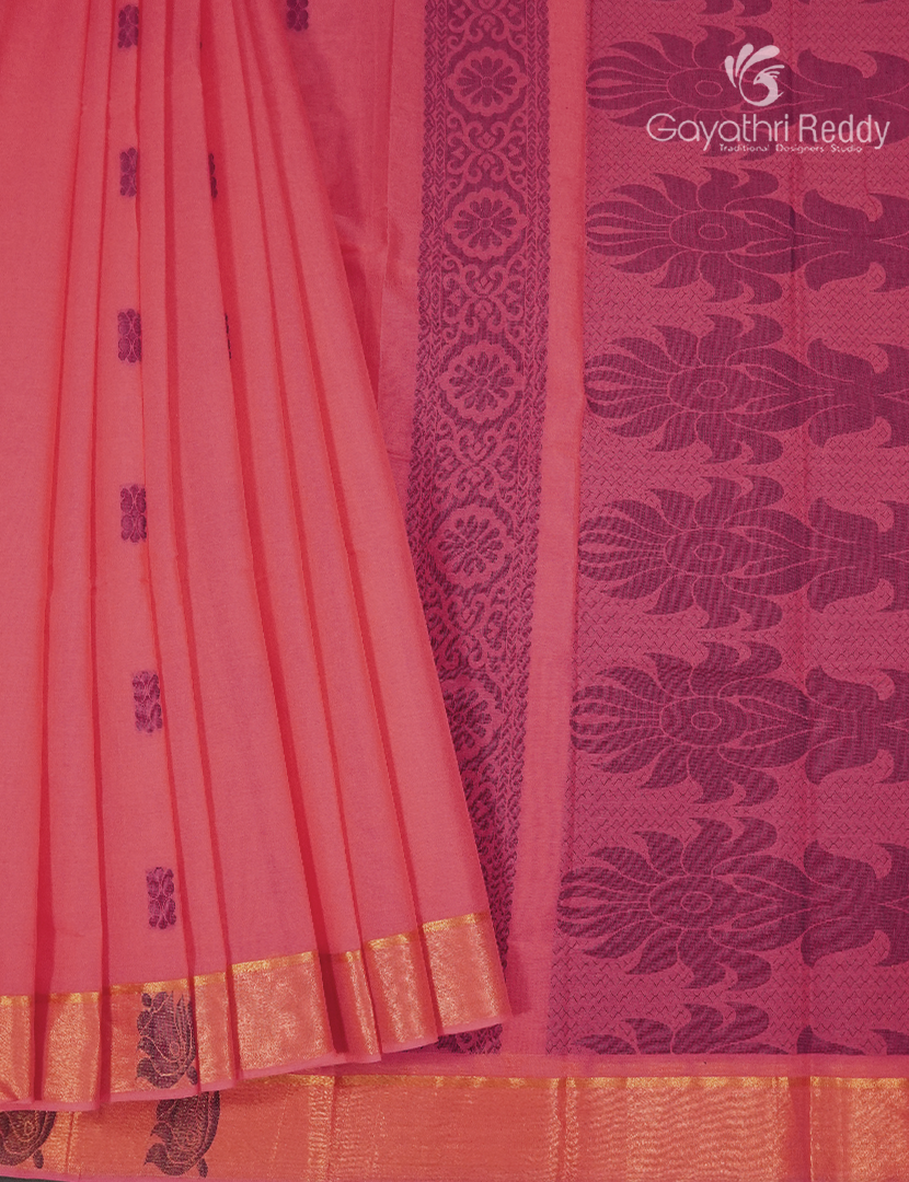 Pure Kanchi Cotton Saree in Peach Pink