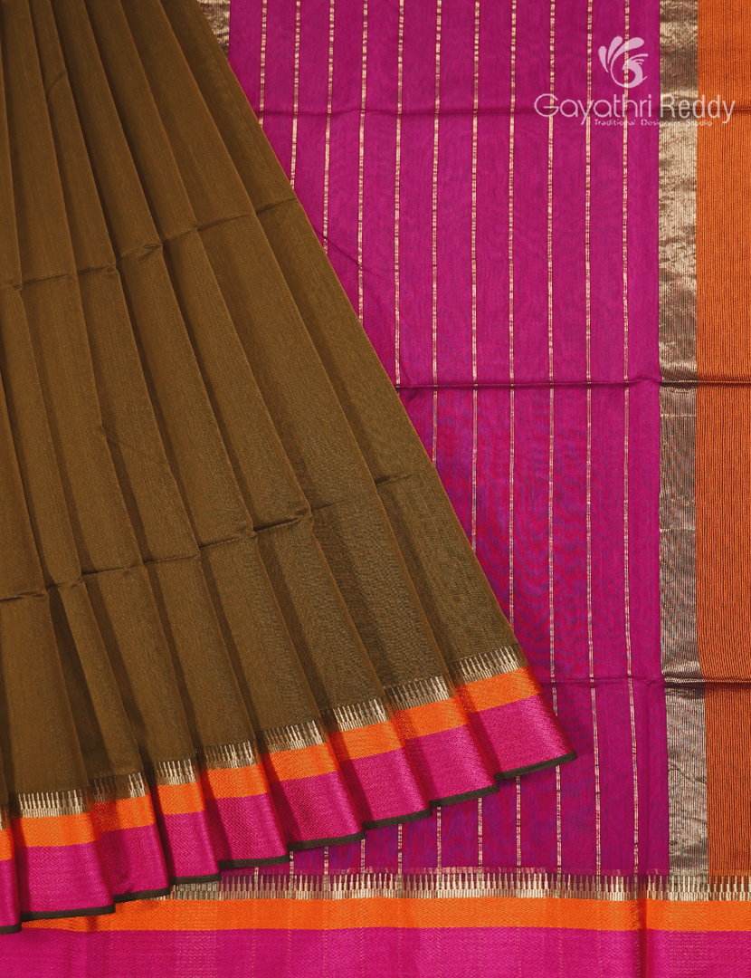 Pure Chanderi Sico Saree in Deep Mehendi green and Deep Pink