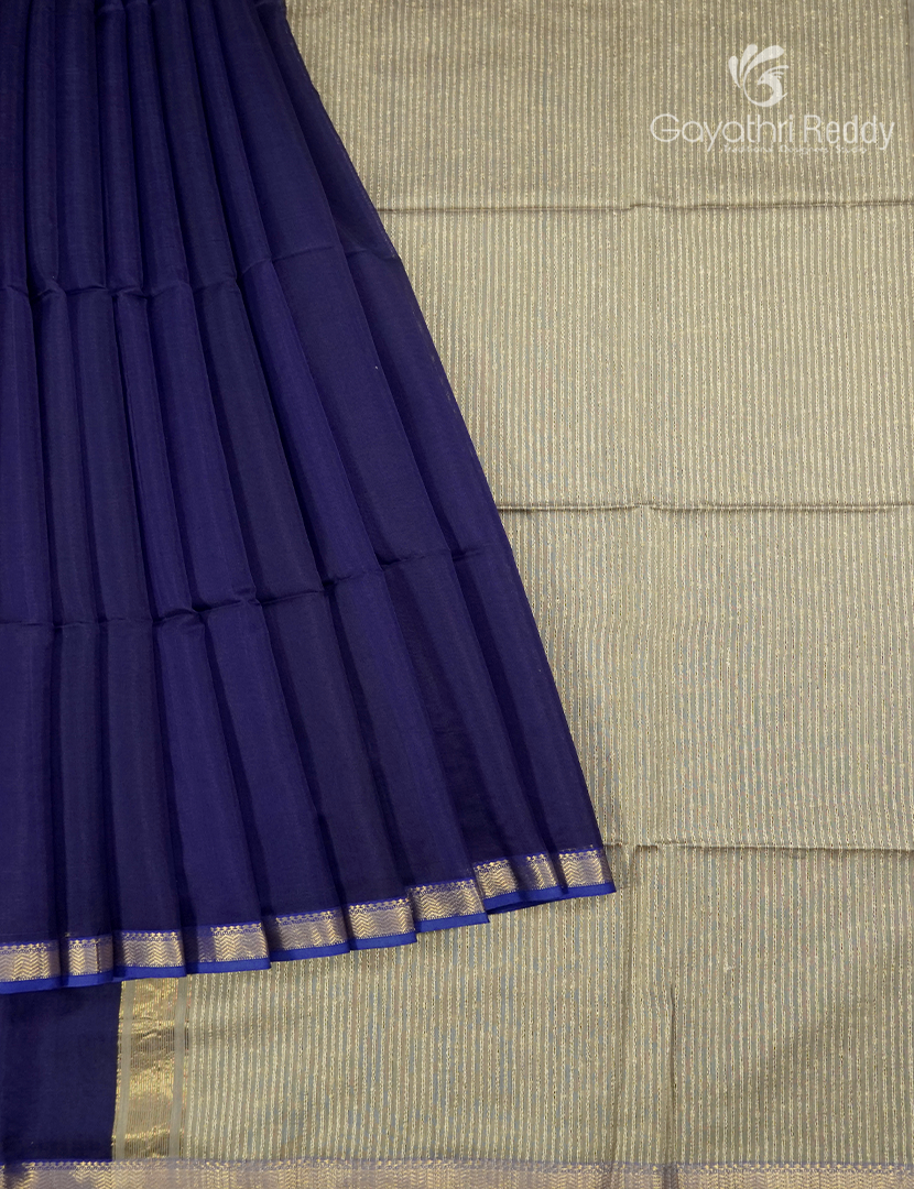Pure Chanderi Sico Saree in Navy Blue