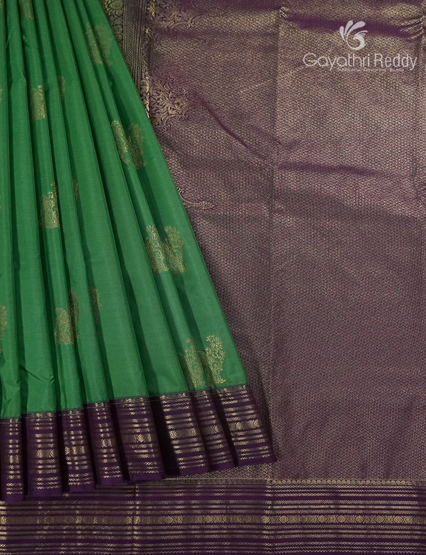 Semi Kanchipuram Silk Saree in Deep Sage Green and Deep Violet