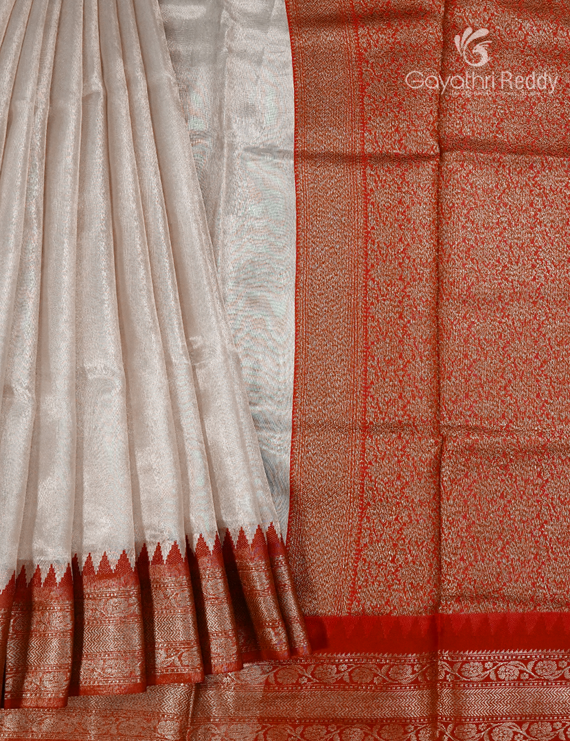 Semi Tissue Gadwal Saree in Cream and Red