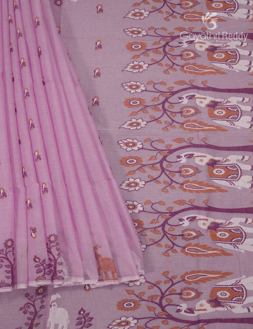 Jamdani Cotton Saree in Baby Pink