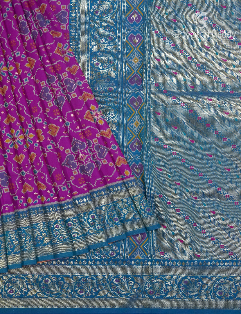Semi Kanchipuram Art  Silk Saree in Deep Magenta and Deep Rama Blue