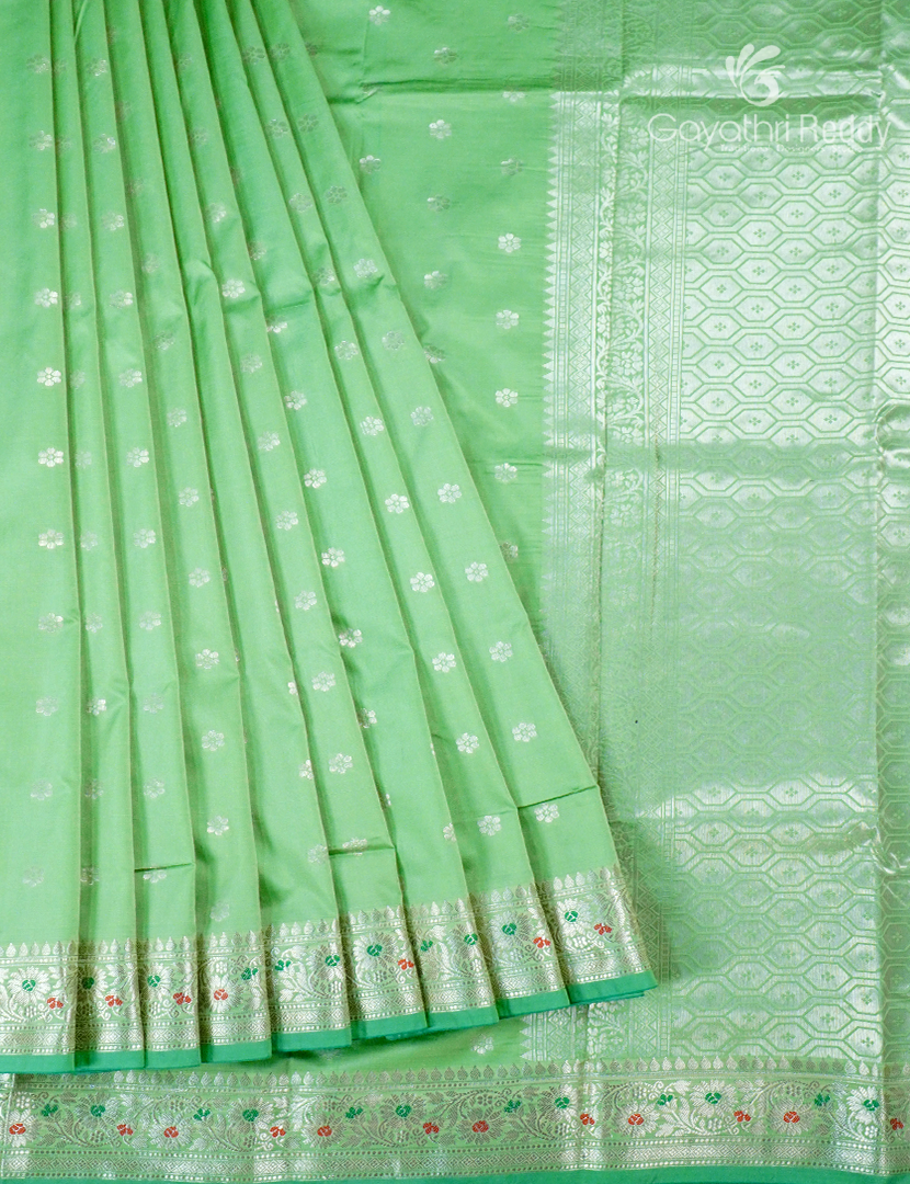 Semi Banaras Katan Silk Saree in Light Green