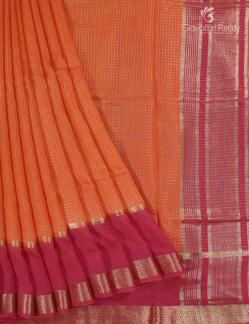 Semi Mysore Crepe Saree in Orange and Red