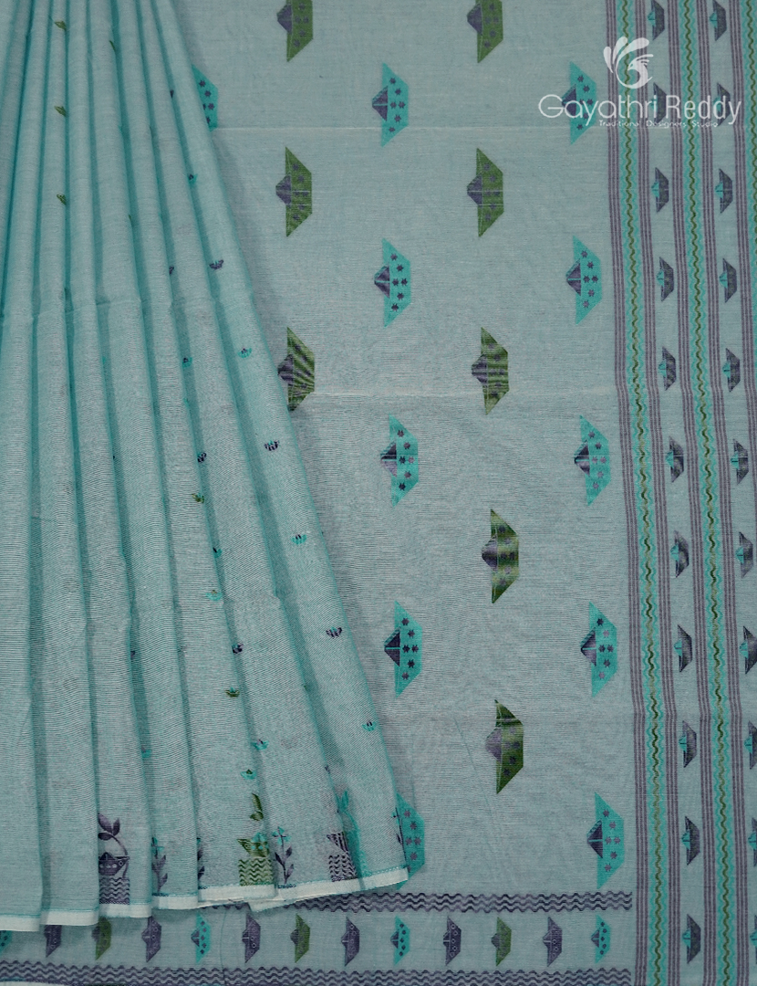 Jamdani Cotton Saree in Light Blue