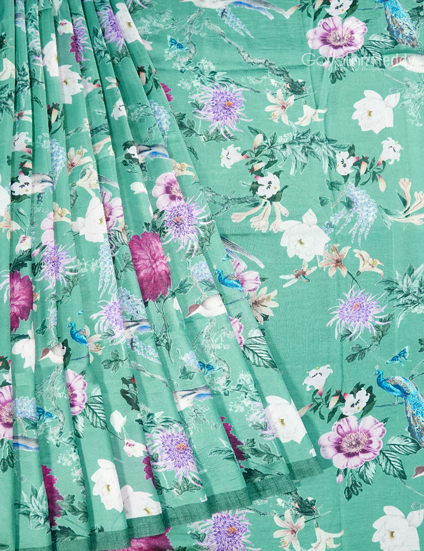 Semi Tussar Silk Saree in Aqua Blue
