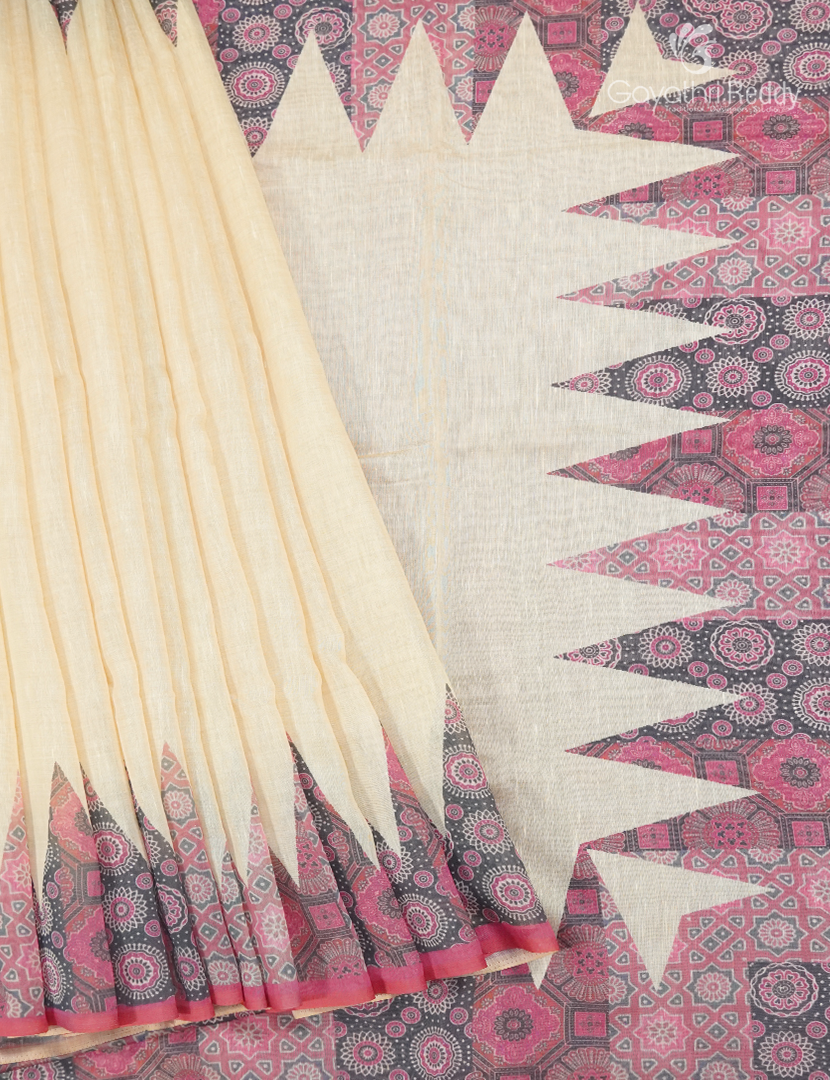 Pure Linen Saree in Cream