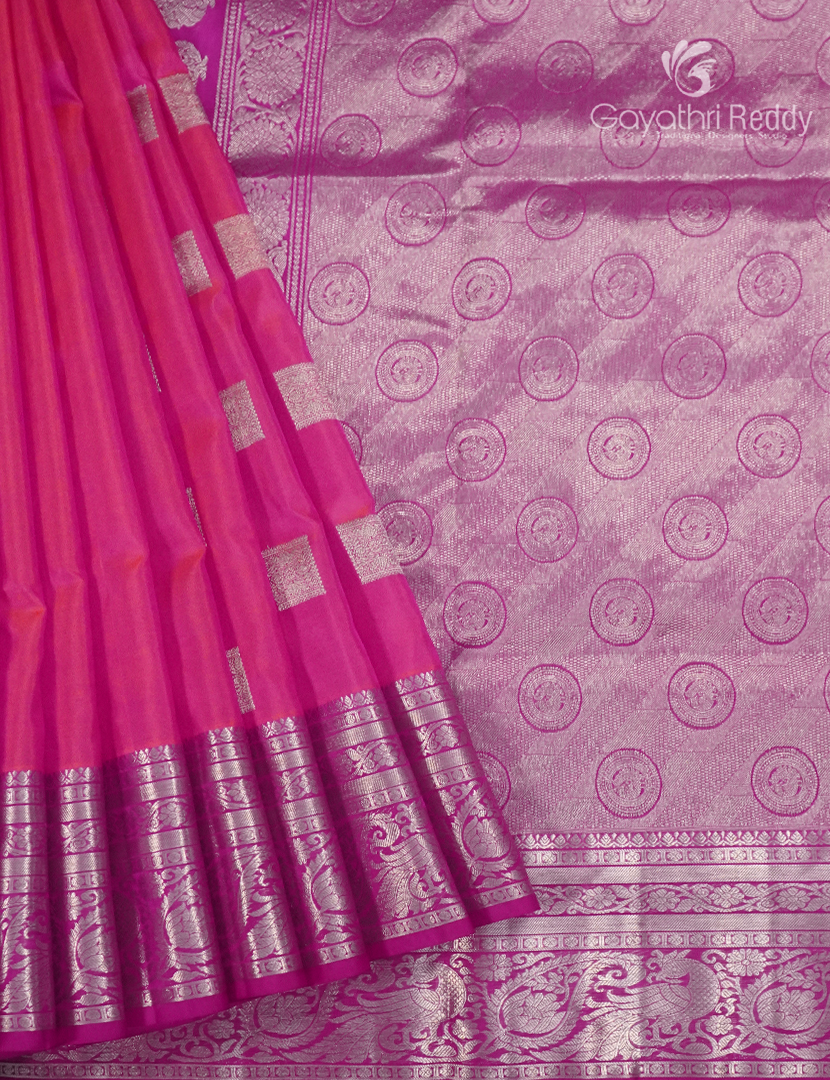 Pure Venkatagiri Silk Saree in Peach Pink and Pink