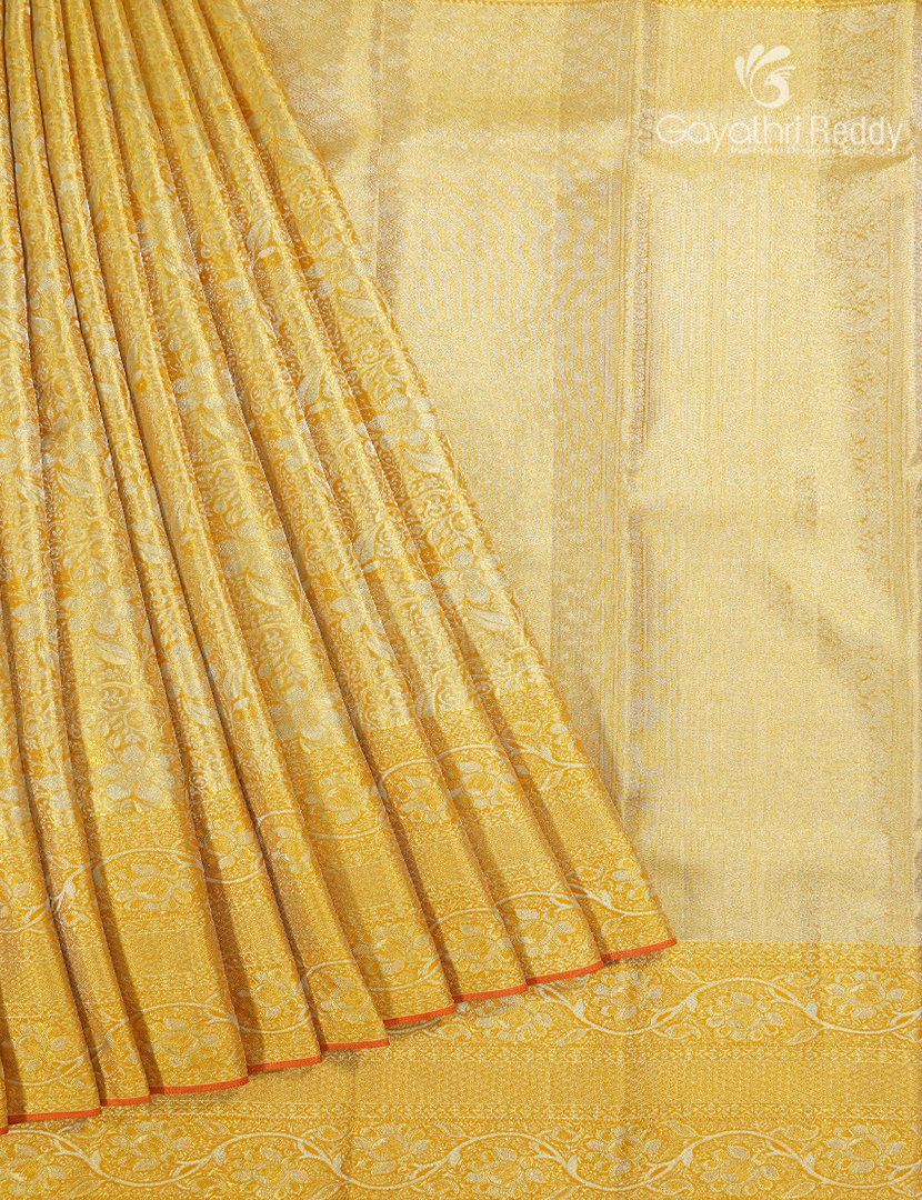 Pure Kanchipuram Silk Bridal Saree in Golden Yellow