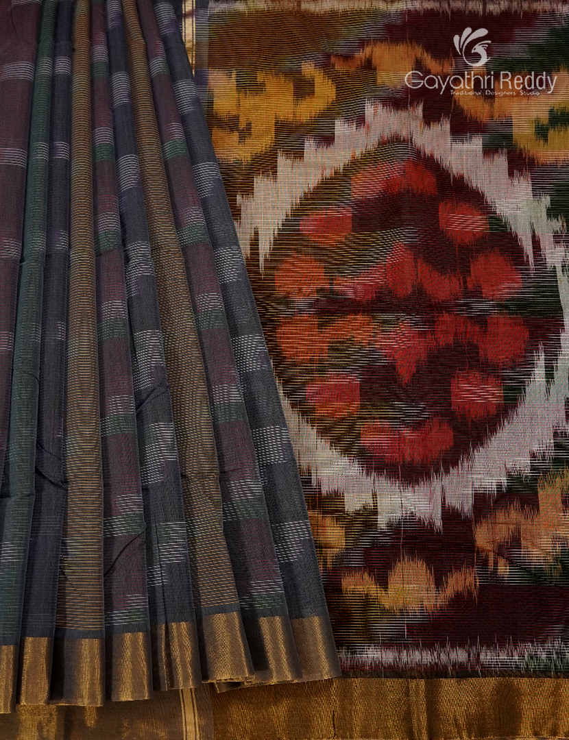 Semi Ikat Sico Saree in Grey