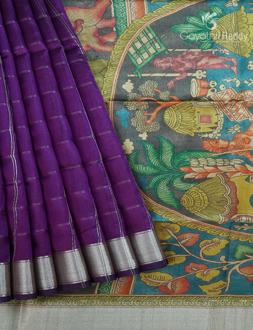 Semi Tussar Saree in Deep Purple
