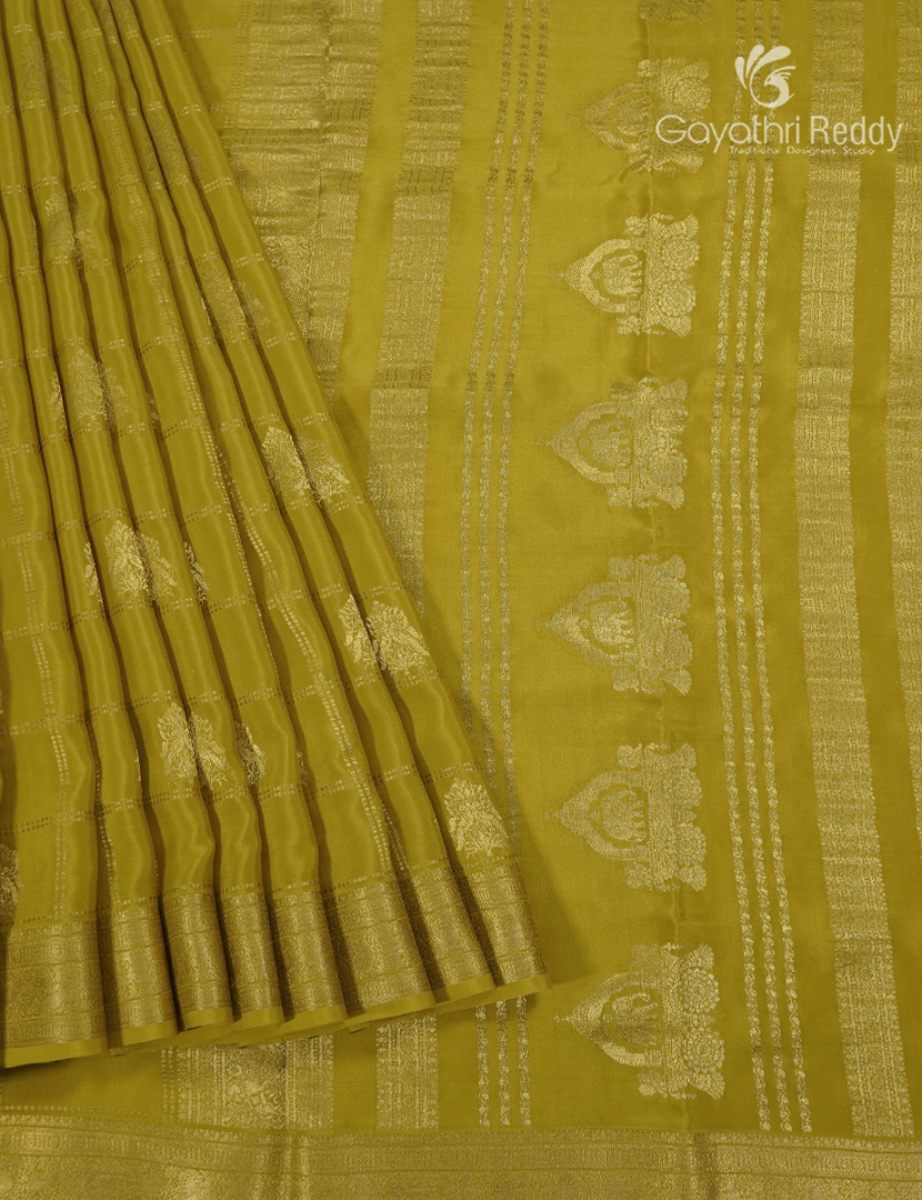 Pure Mysore Silk Saree in Khakhi Green
