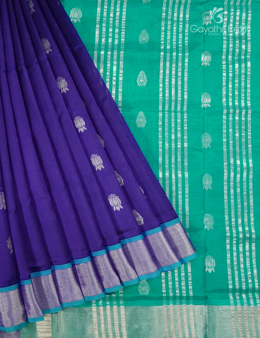 Pure Arani Sico Saree in Deep Blue and Sea Green