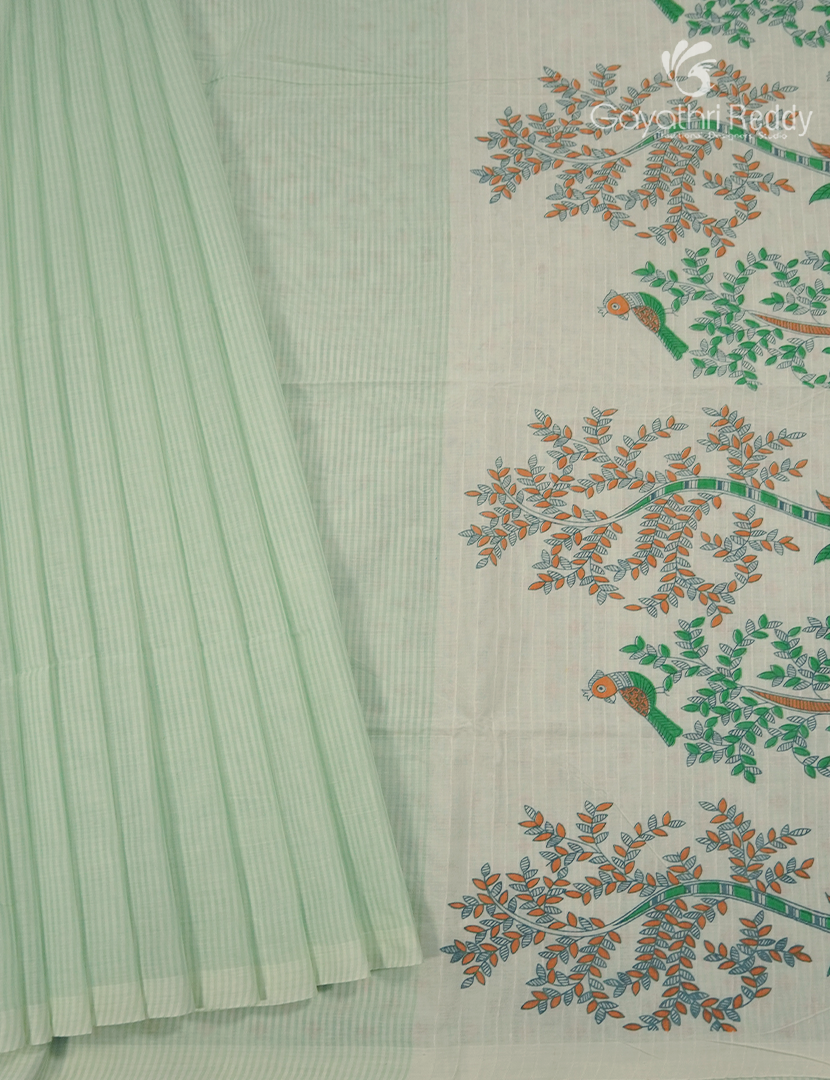 Pure Kanchi Cotton Printed Saree in Sea Foam Green