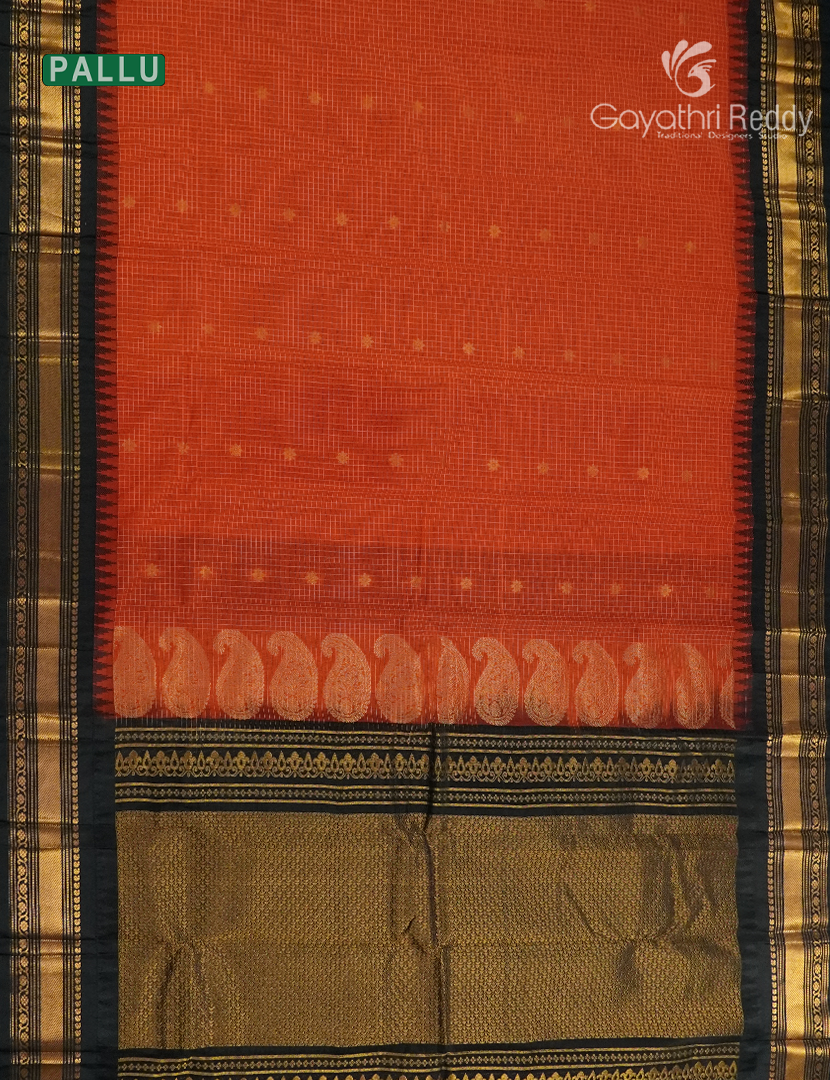 Pure Gadwal Cotton Saree in Orange and Black