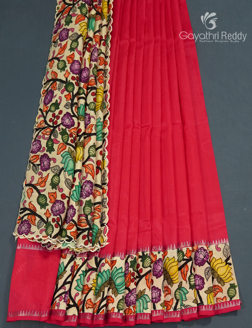 Pure Mangalagiri Langa Voni Set in Fuchsia Pink