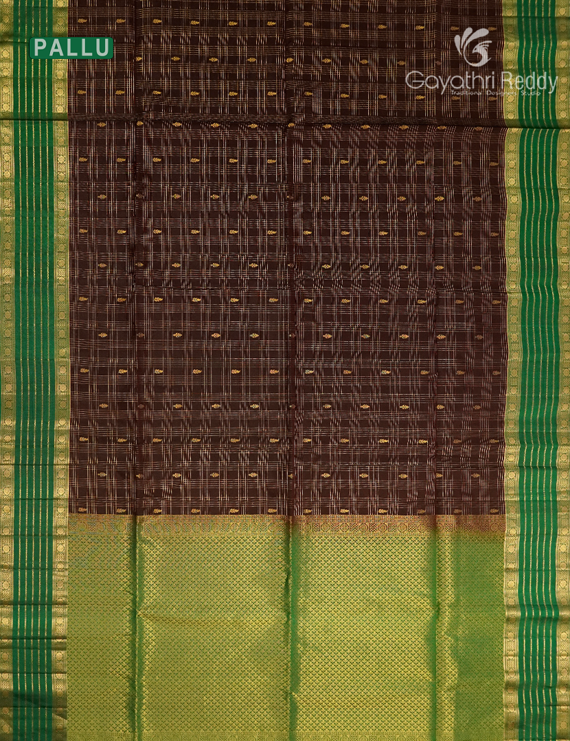 Pure Kanchipuram Vintage Silk Saree in Deep Choco Brown and Green
