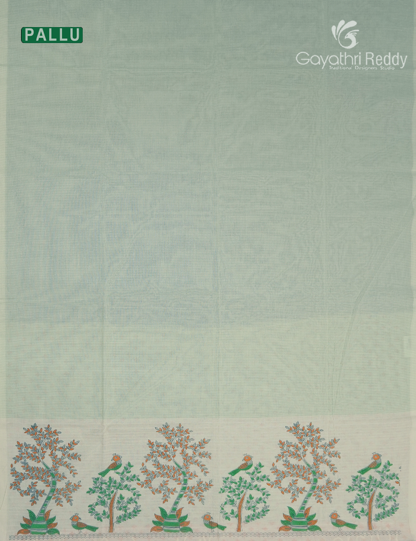 Pure Kanchi Cotton Printed Saree in Sea Foam Green