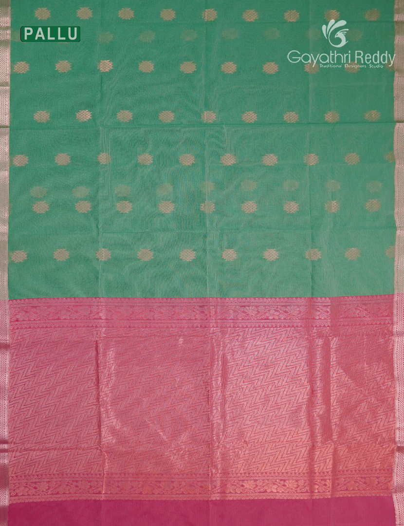 Kanchipuram Sico Saree in Sea Green and Rose Pink