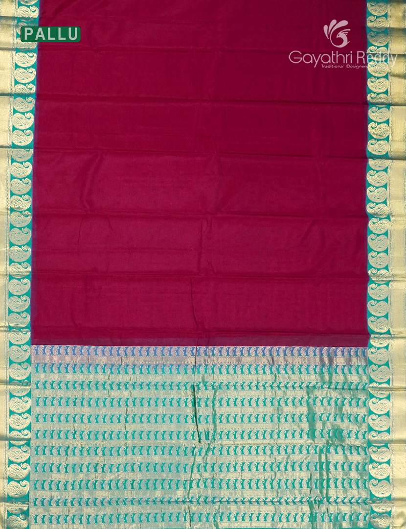 Pure Kanchi Sico Saree in Deep Maroon and Sea Blue