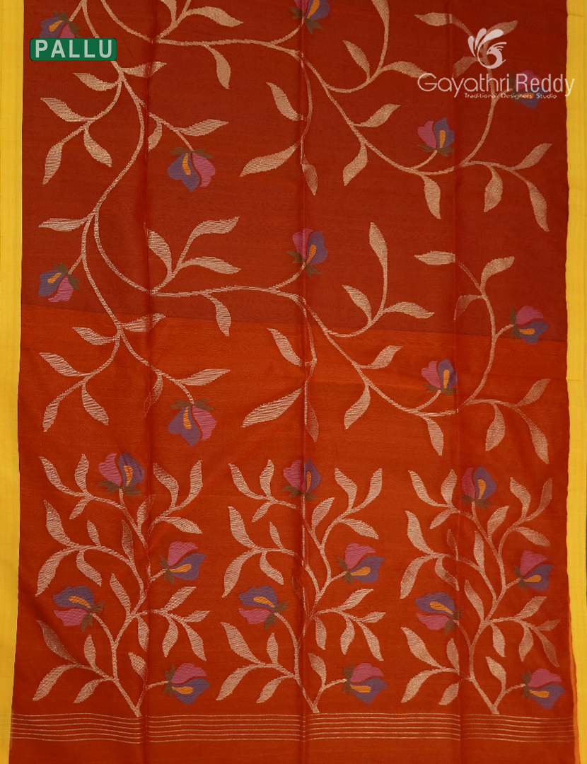 Pure Jamdani Kora Saree in Brick Orange