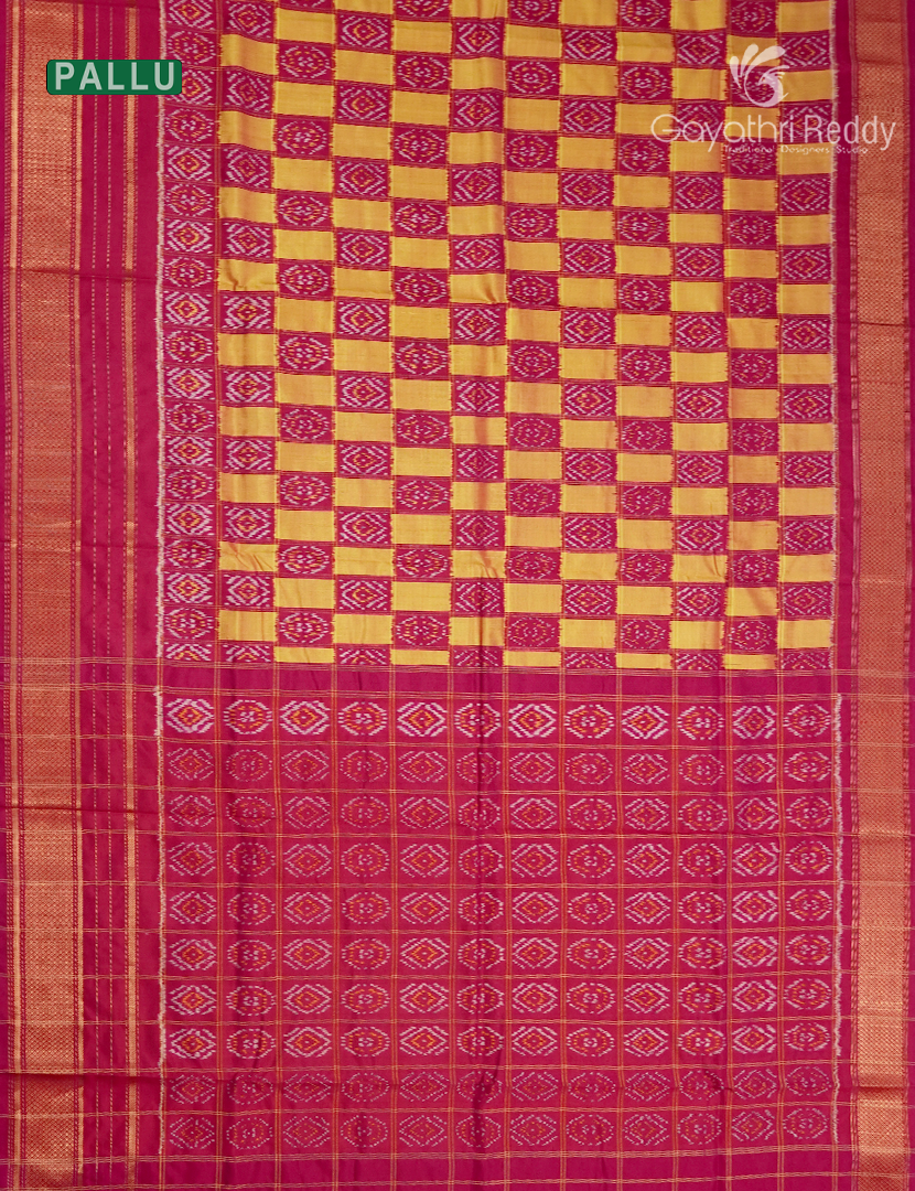 Pure Ikat Silk Saree in Yellow and Pink