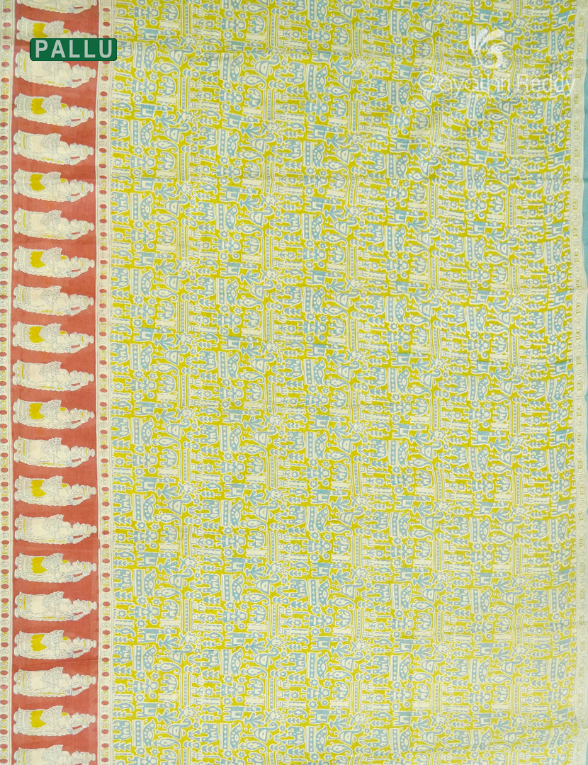 Pure MulMul Cotton Saree in Lime Green and Aqua Blue