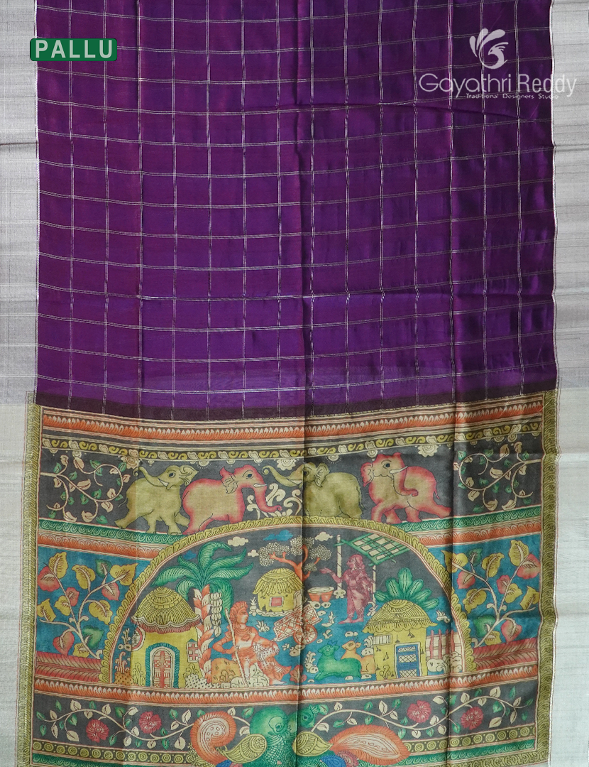Semi Tussar Saree in Deep Purple