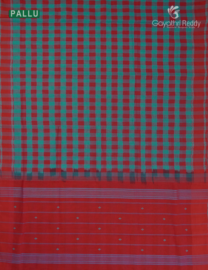 Pure Kanchi Cotton Saree in Rama Green and Red
