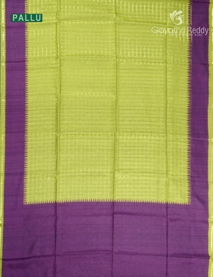 Semi Tussar Saree in Parrot Green and Purple