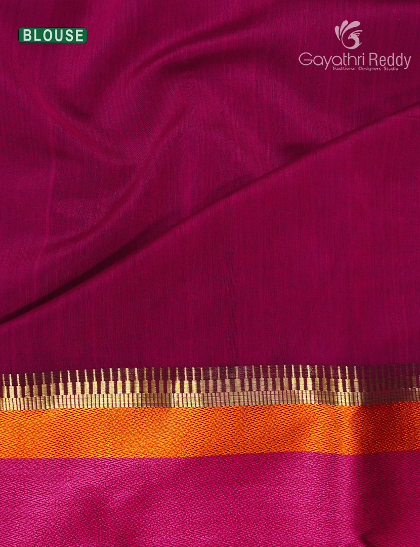 Pure Chanderi Sico Saree in Deep Mehendi green and Deep Pink