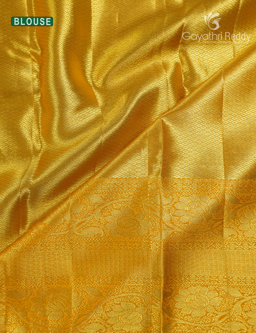 Pure Kanchipuram Silk Bridal Saree in Golden Yellow