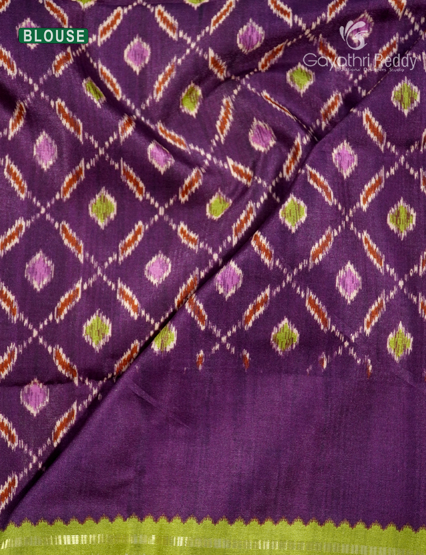 Semi Tussar Saree in Parrot Green and Purple