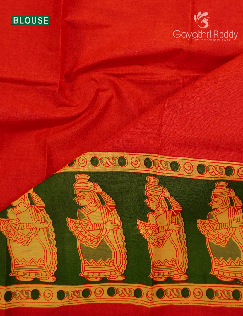 Pure MulMul Cotton Saree in Mehendi Green and Orange