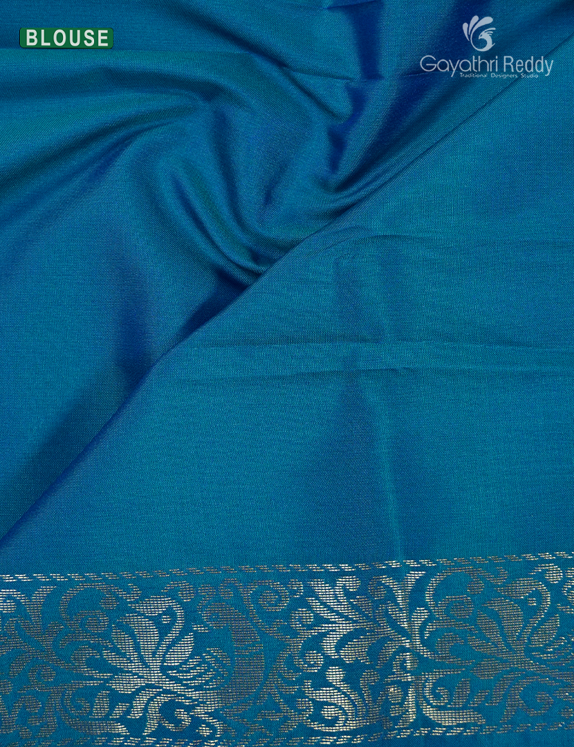 Semi Kanchipuran Silk Saree in Deep Magenta Pink and  Rama Blue