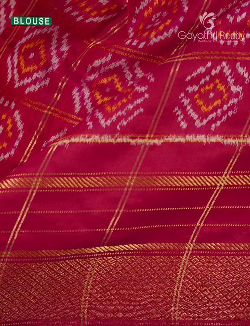 Pure Ikat Silk Saree in Yellow and Pink