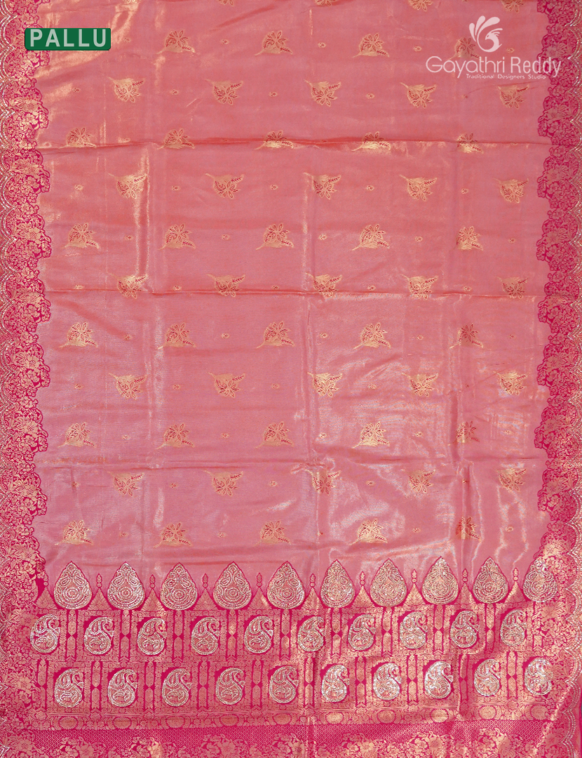 Semi Kanchipuram Silk Fancy  Saree in Peach Pink and Rani Pink