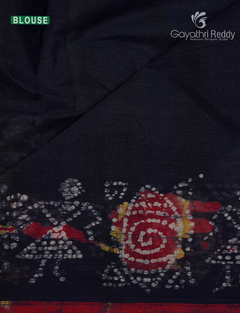 Cotton Batik Print Saree in Deep Navy Blue