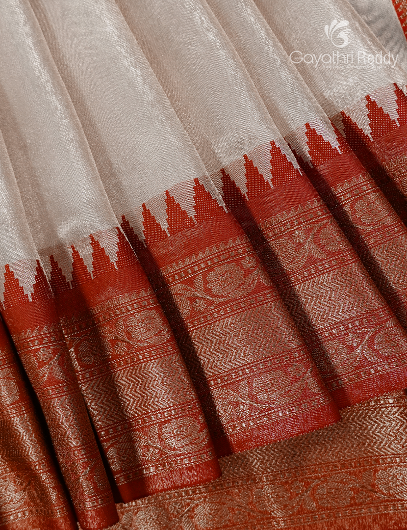 Semi Tissue Gadwal Saree in Cream and Red